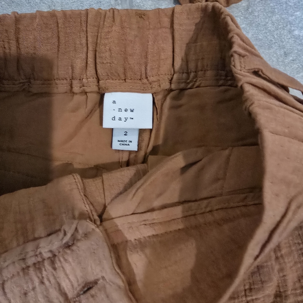 Top And Pants Set Brown Wide Leg Crop Top Tan Brown Orange Burnt XS S 2 A New Da - Picture 6 of 8